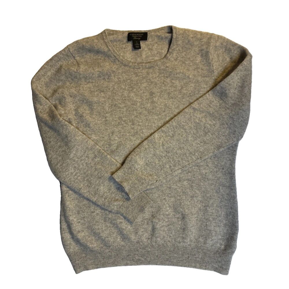 Charter Club Luxury 100% Cashmere Crew Neck Sweater Women’s Large Gray